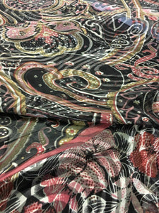 NEW Beautiful 100% Silk Chiffon Swirl Border Print Fabric 42" 108 cm Dress Scarf