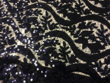 Load image into Gallery viewer, NEW High Class Designer Heavy Navy Embroidered Sequin Lace Fabric Wedding Dress7