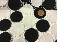 Load image into Gallery viewer, NEW Designer Chained Eyelash Black White Polka Dot Spots Lace Fabric (SECONDS)