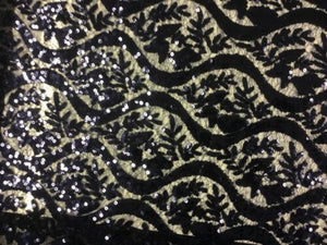NEW High Class Designer Heavy Navy Embroidered Sequin Lace Fabric Wedding Dress7