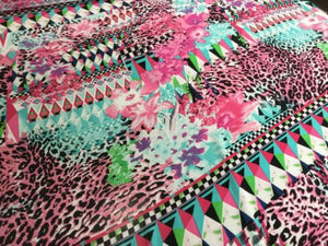 NEW High Class Designer Floral Geometric Leopard Chiffon Print Fabric Dress