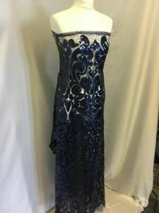 NEW High Class Designer Heavy Navy Embroidered Sequins Lace Fabric Wedding Dres
