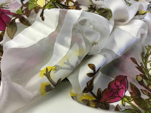NEW Designer 100% Silk Satin Chiffon Floral Burnout Print Fabric Dress Scarf 52"