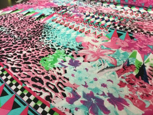 NEW High Class Designer Floral Geometric Leopard Chiffon Print Fabric Dress