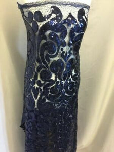 NEW High Class Designer Heavy Navy Embroidered Sequins Lace Fabric Wedding Dres