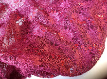 Load image into Gallery viewer, NEW Maroon Corded Stretch Lace Maroon Sequins Scallop Border Lace Fabric 60&quot;