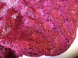 NEW Maroon Corded Stretch Lace Maroon Sequins Scallop Border Lace Fabric 60"