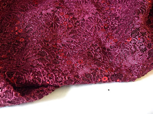 NEW Maroon Corded Stretch Lace Maroon Sequins Scallop Border Lace Fabric 60"