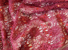 Load image into Gallery viewer, NEW Maroon Corded Stretch Lace Maroon Sequins Scallop Border Lace Fabric 60&quot;