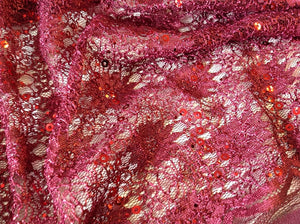 NEW Maroon Corded Stretch Lace Maroon Sequins Scallop Border Lace Fabric 60"