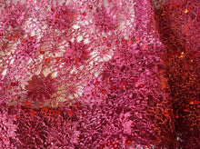 Load image into Gallery viewer, NEW Maroon Corded Stretch Lace Maroon Sequins Scallop Border Lace Fabric 60&quot;