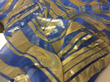 Load image into Gallery viewer, NEW Designer Multicoloured 100% Pure Silk Chiffon Stripe Burnout Gold Lame Foil Fabric 46&quot; 117 cm