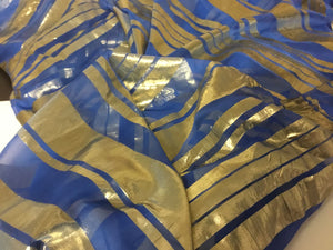 NEW Designer Multicoloured 100% Pure Silk Chiffon Stripe Burnout Gold Lame Foil Fabric 46" 117 cm