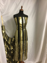 Load image into Gallery viewer, NEW Designer Multicoloured 100% Pure Silk Chiffon Stripe Burnout Gold Lame Foil Fabric 46&quot; 117 cm