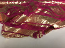 Load image into Gallery viewer, NEW Designer Multicoloured 100% Pure Silk Chiffon Stripe Burnout Gold Lame Foil Fabric 46&quot; 117 cm
