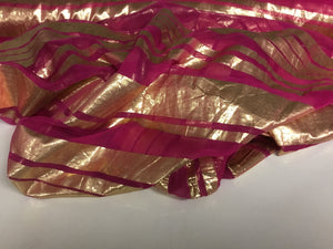 NEW Designer Multicoloured 100% Pure Silk Chiffon Stripe Burnout Gold Lame Foil Fabric 46" 117 cm