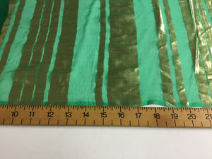 NEW Designer Multicoloured 100% Pure Silk Chiffon Stripe Burnout Gold Lame Foil Fabric 46" 117 cm