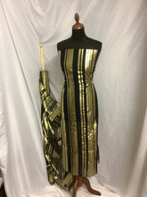 Load image into Gallery viewer, NEW Designer Multicoloured 100% Pure Silk Chiffon Stripe Burnout Gold Lame Foil Fabric 46&quot; 117 cm