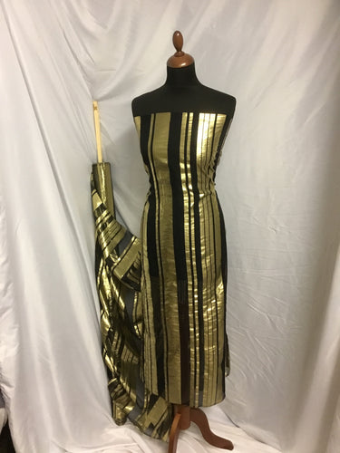 NEW Designer Multicoloured 100% Pure Silk Chiffon Stripe Burnout Gold Lame Foil Fabric 46