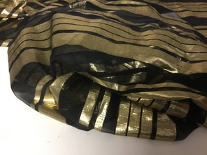 NEW Designer Multicoloured 100% Pure Silk Chiffon Stripe Burnout Gold Lame Foil Fabric 46" 117 cm