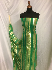 NEW Designer Multicoloured 100% Pure Silk Chiffon Stripe Burnout Gold Lame Foil Fabric 46" 117 cm