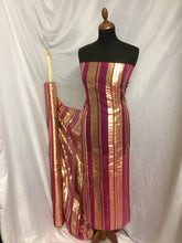 Load image into Gallery viewer, NEW Designer Multicoloured 100% Pure Silk Chiffon Stripe Burnout Gold Lame Foil Fabric 46&quot; 117 cm