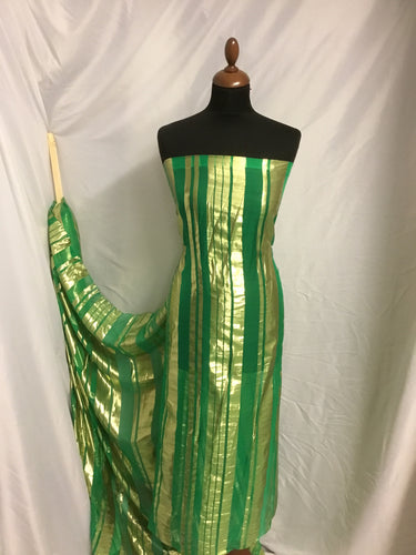NEW Designer Multicoloured 100% Pure Silk Chiffon Stripe Burnout Gold Lame Foil Fabric 46