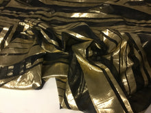 Load image into Gallery viewer, NEW Designer Multicoloured 100% Pure Silk Chiffon Stripe Burnout Gold Lame Foil Fabric 46&quot; 117 cm