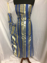 Load image into Gallery viewer, NEW Designer Multicoloured 100% Pure Silk Chiffon Stripe Burnout Gold Lame Foil Fabric 46&quot; 117 cm