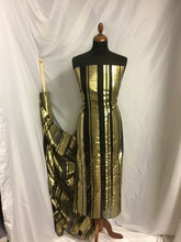 Load image into Gallery viewer, NEW Designer Multicoloured 100% Pure Silk Chiffon Stripe Burnout Gold Lame Foil Fabric 46&quot; 117 cm