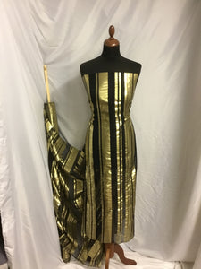 NEW Designer Multicoloured 100% Pure Silk Chiffon Stripe Burnout Gold Lame Foil Fabric 46" 117 cm