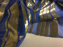Load image into Gallery viewer, NEW Designer Multicoloured 100% Pure Silk Chiffon Stripe Burnout Gold Lame Foil Fabric 46&quot; 117 cm