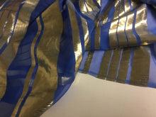 Load image into Gallery viewer, NEW Designer Multicoloured 100% Pure Silk Chiffon Stripe Burnout Gold Lame Foil Fabric 46&quot; 117 cm