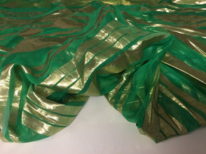 NEW Designer Multicoloured 100% Pure Silk Chiffon Stripe Burnout Gold Lame Foil Fabric 46" 117 cm