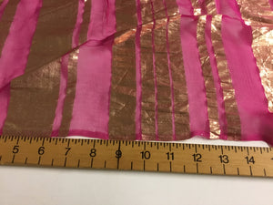 NEW Designer Multicoloured 100% Pure Silk Chiffon Stripe Burnout Gold Lame Foil Fabric 46" 117 cm