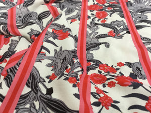 NEW Italian Designer Classic Crepe Floral Stripe Pint Fabric