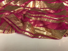 Load image into Gallery viewer, NEW Designer Multicoloured 100% Pure Silk Chiffon Stripe Burnout Gold Lame Foil Fabric 46&quot; 117 cm