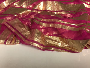 NEW Designer Multicoloured 100% Pure Silk Chiffon Stripe Burnout Gold Lame Foil Fabric 46" 117 cm