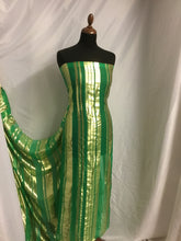 Load image into Gallery viewer, NEW Designer Multicoloured 100% Pure Silk Chiffon Stripe Burnout Gold Lame Foil Fabric 46&quot; 117 cm