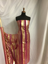 Load image into Gallery viewer, NEW Designer Multicoloured 100% Pure Silk Chiffon Stripe Burnout Gold Lame Foil Fabric 46&quot; 117 cm