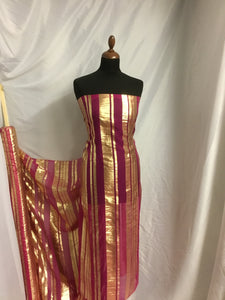 NEW Designer Multicoloured 100% Pure Silk Chiffon Stripe Burnout Gold Lame Foil Fabric 46" 117 cm