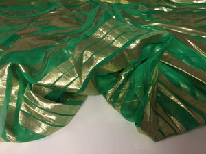 NEW Designer Multicoloured 100% Pure Silk Chiffon Stripe Burnout Gold Lame Foil Fabric 46" 117 cm